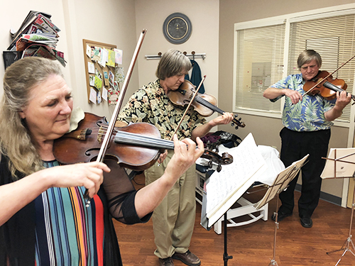 Susan Doering playing violin with family
