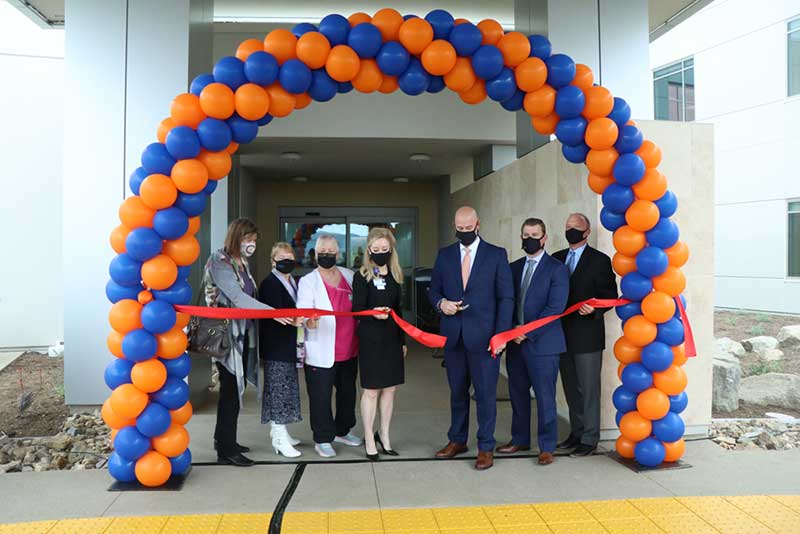 Cutting the ribbon for opening a new building