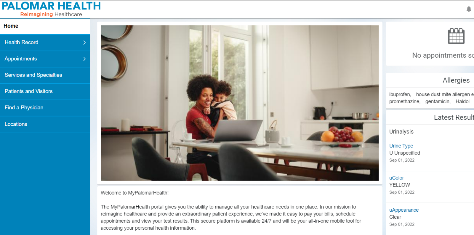 MyPalomarHealth Webpage Overview